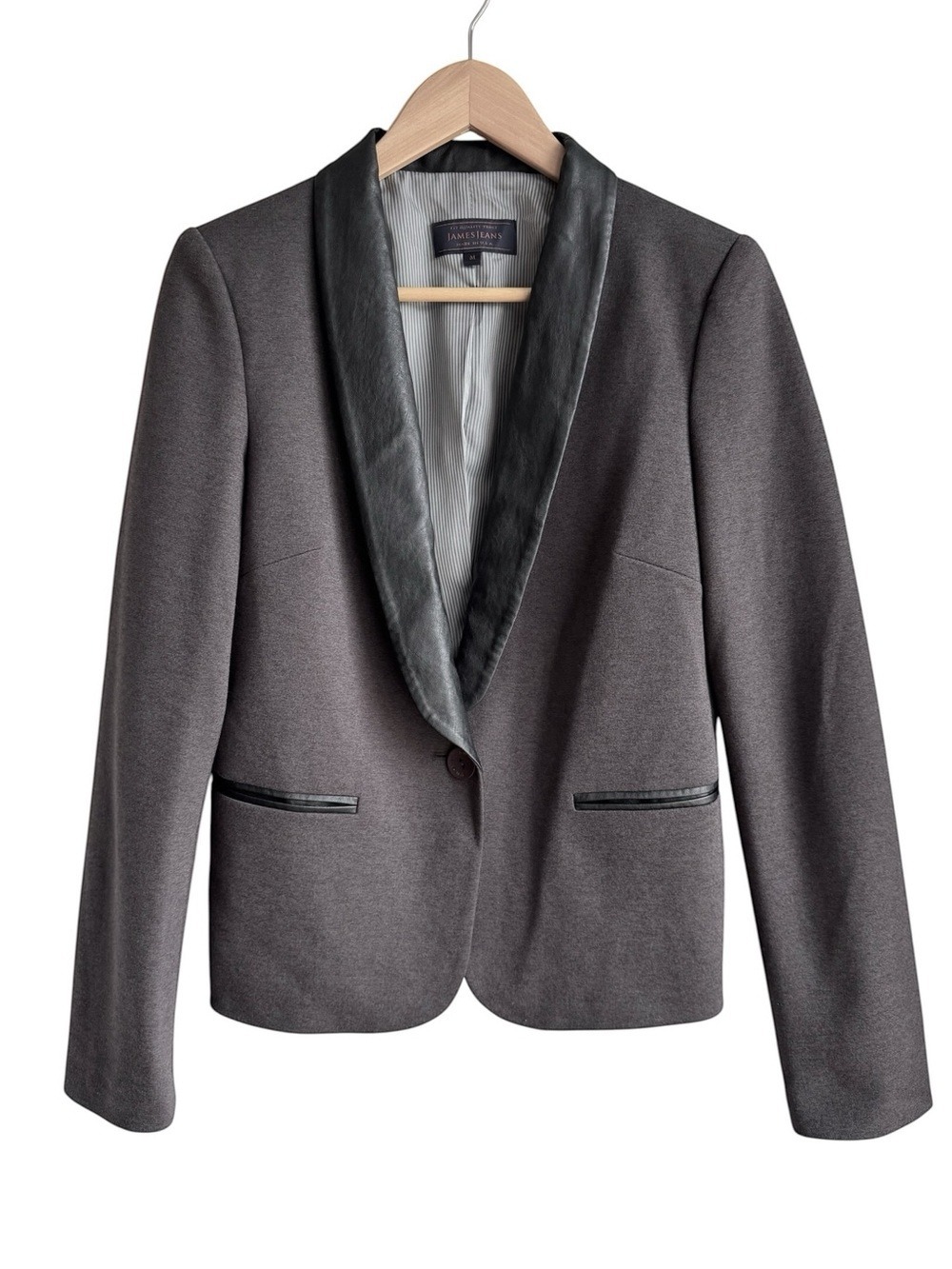 James Jeans Grey Ponte Tuxedo Blazer Womens M Single Button Tailored Modern EUC